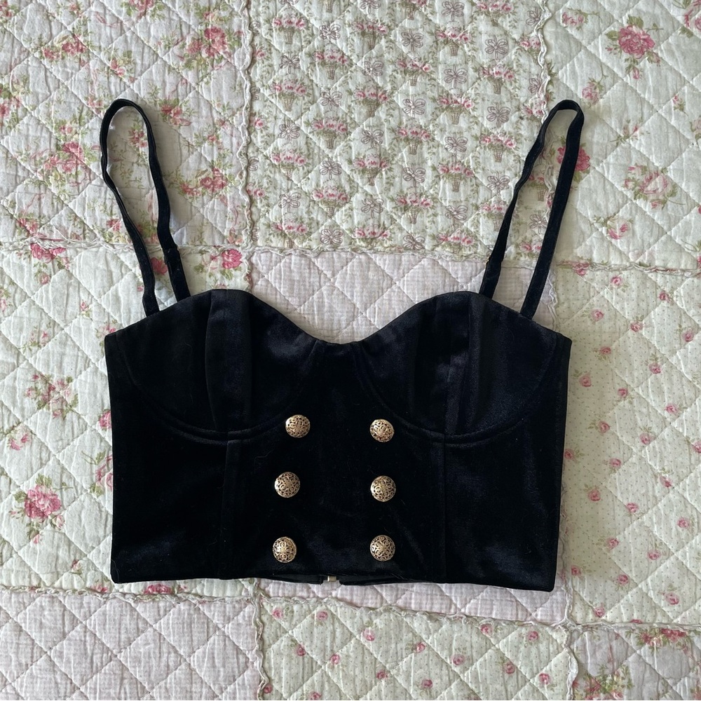 Amber Scholl x Meshki black velvet bustier top